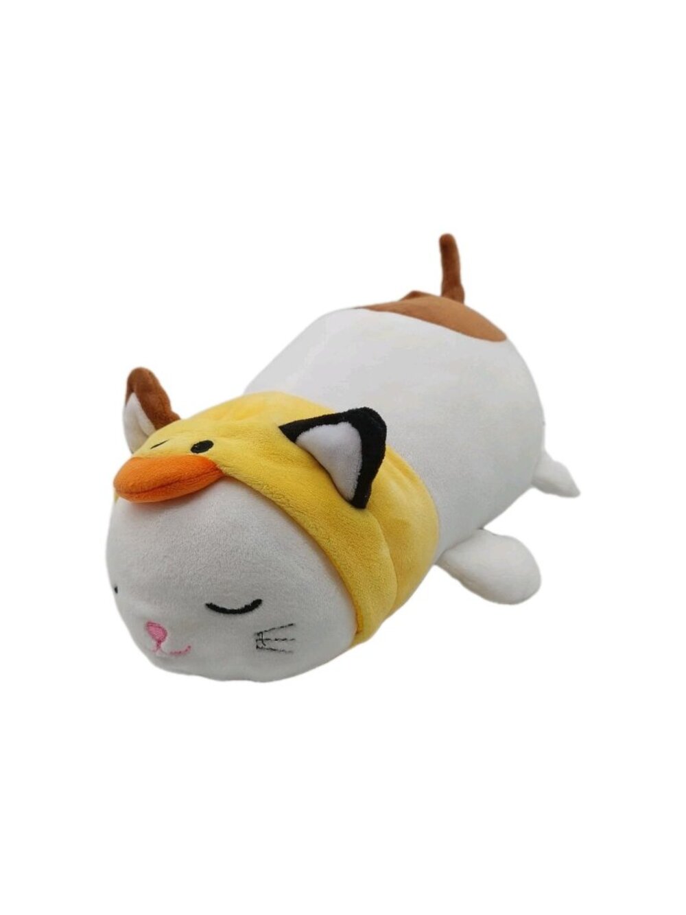 Calico Cat Plush Wearing Duck Hat Stuffed Animal Laying 11"